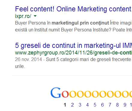 Prima pagina in Google pentru marketing prin continut
