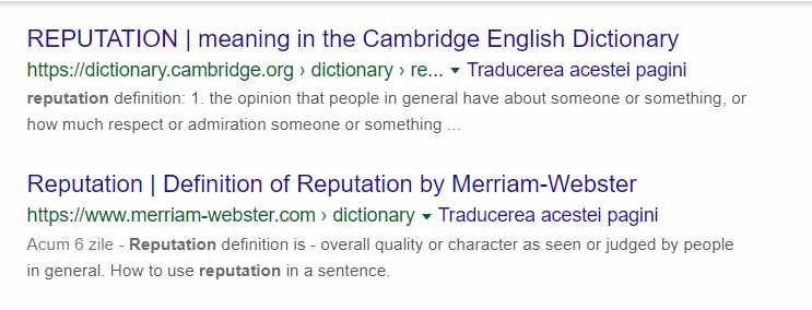 definitia reputation potrivit Cambridge
